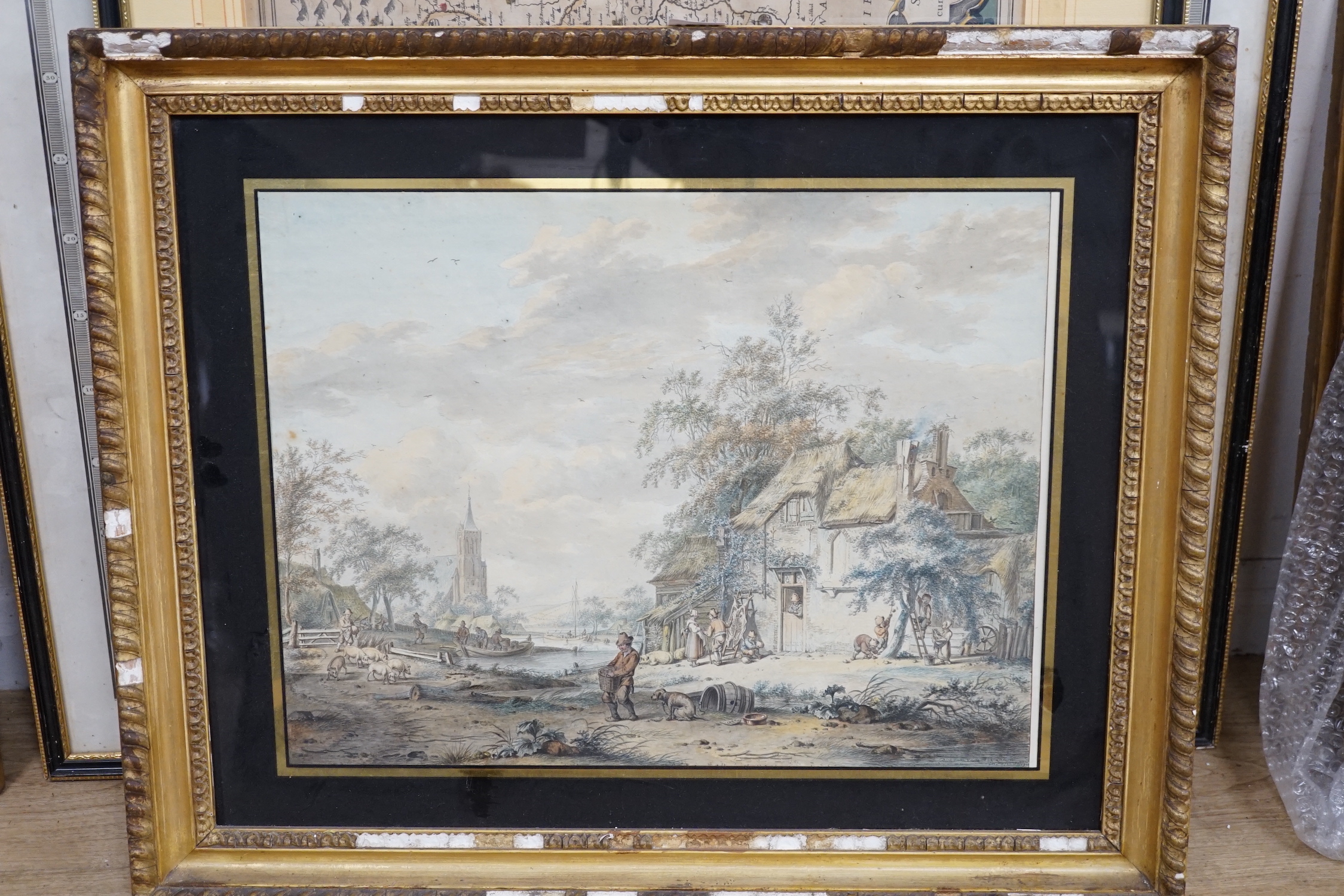 Dirk Jan van der Laan (1759-1829), set of four colour prints, 18th century Dutch landscapes, signed in the plate and dated 1779, 33 x 43cm